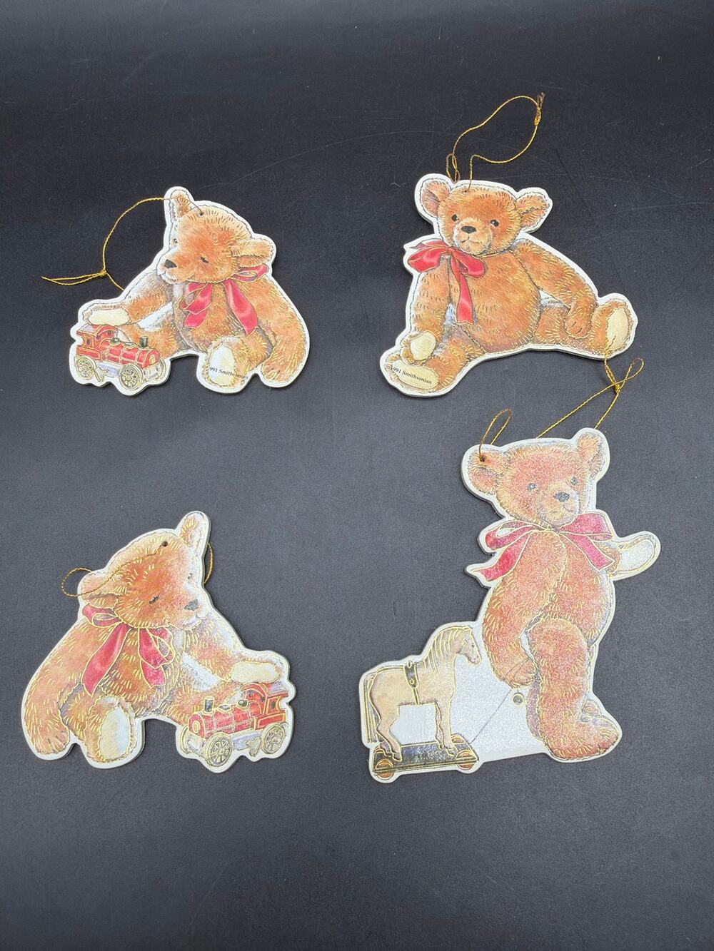 Vintage 1991 B Shackman Smithsonian Teddy Bear Die Cut Ornaments Lot 4 Christmas